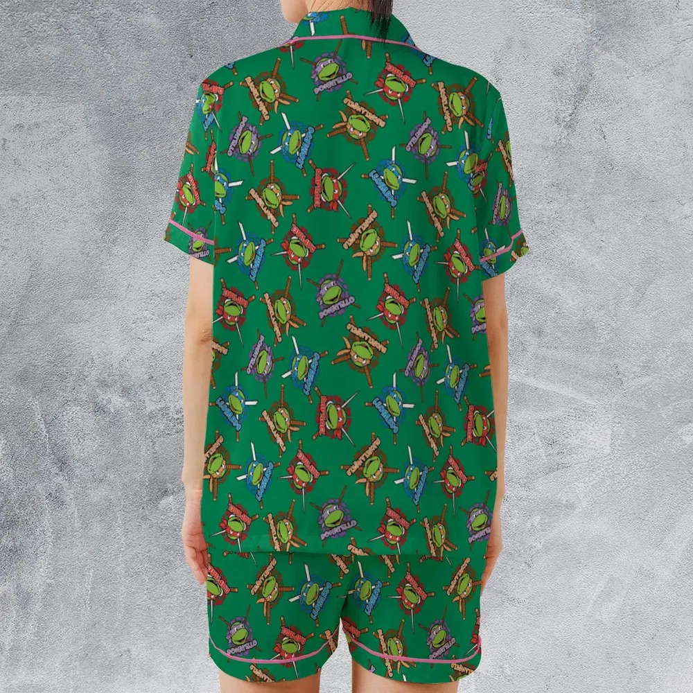 TMNT Characters Pattern Satin Short-Sleeve Pajamas Set - 2
