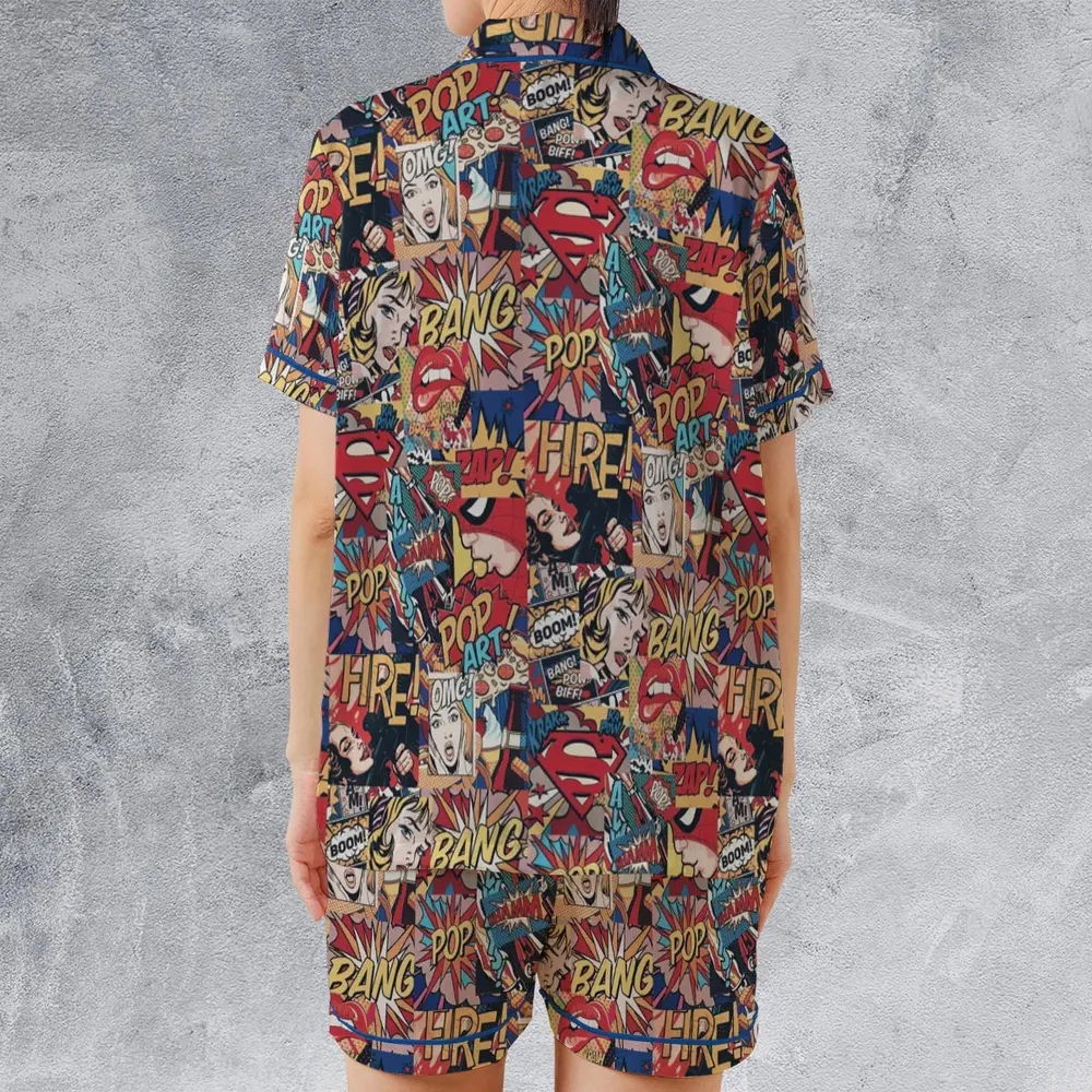 Pop Art Satin Short-Sleeve Pajamas Set - 2