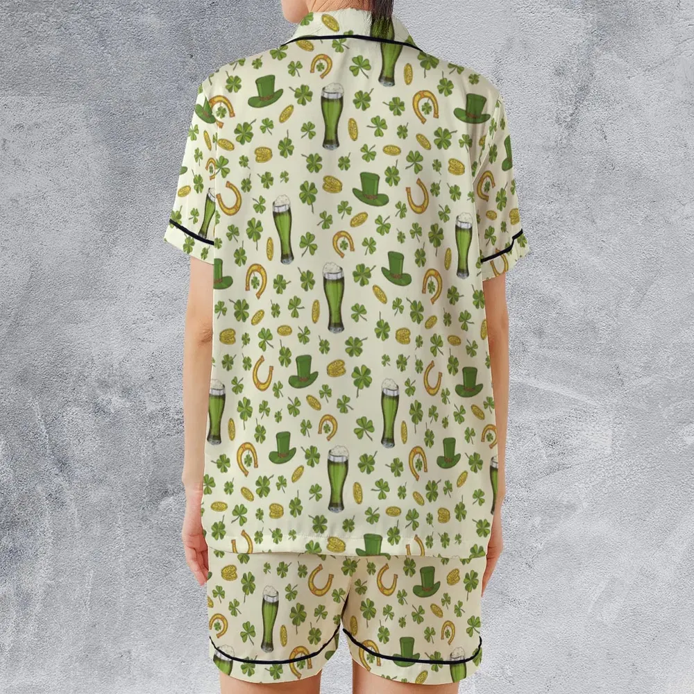 St.Patrick’s Day Pattern Satin Short-Sleeve Pajamas Set - 2