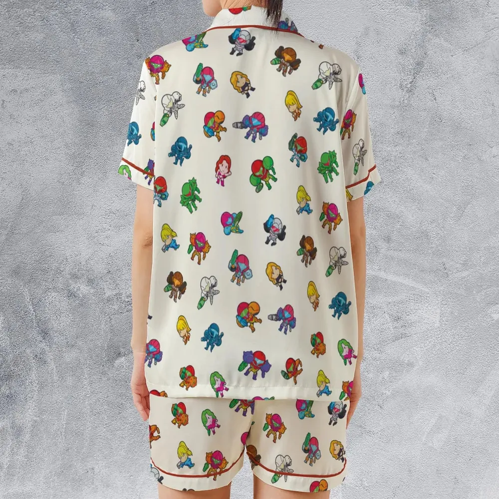 The Many Suits Of Samus Metroid Pattern Satin Short-Sleeve Pajamas Set - 2