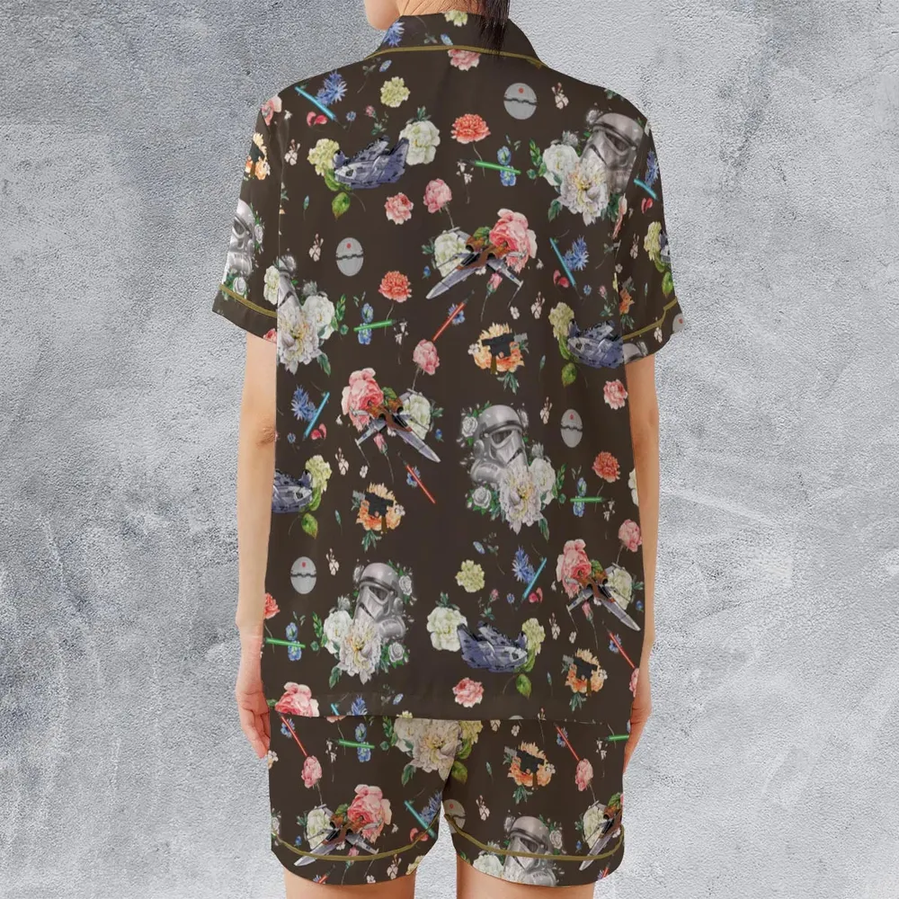 Stormtrooper Flower Vintage Pattern Satin Short-Sleeve Pajamas Set - 2