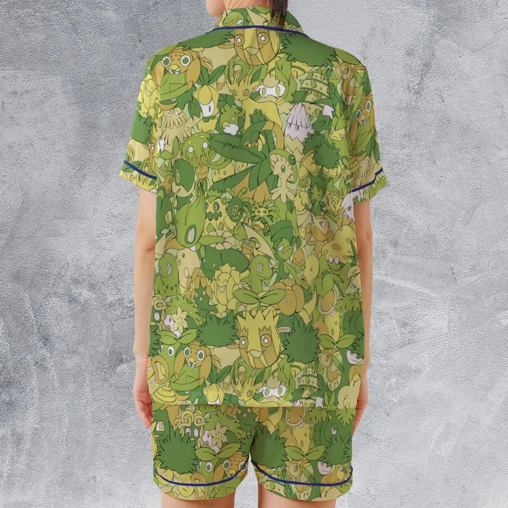 Grass Pokemon Pattern Satin Short-Sleeve Pajamas Set - 2