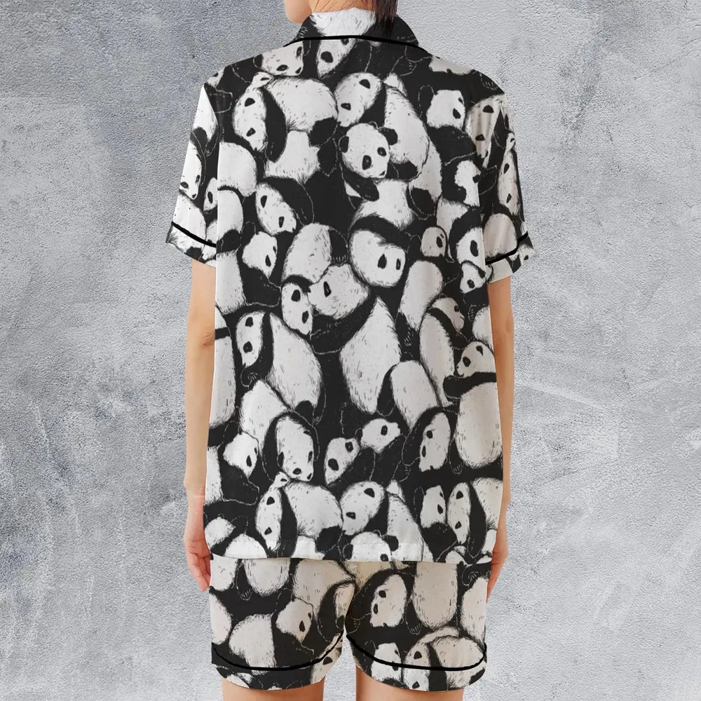 Lazy Day Panda Pattern Satin Short-Sleeve Pajamas Set - 2