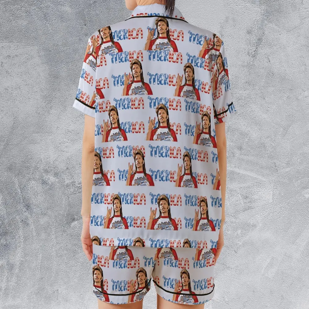 Joe Dirt 'Merica 4th Of July Pattern Satin Short-Sleeve Pajamas Set - 2