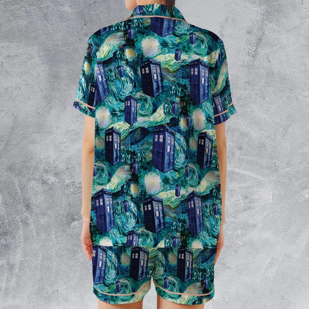 Tardis Starry Night Doctor Who Satin Short-Sleeve Pajamas Set - 2