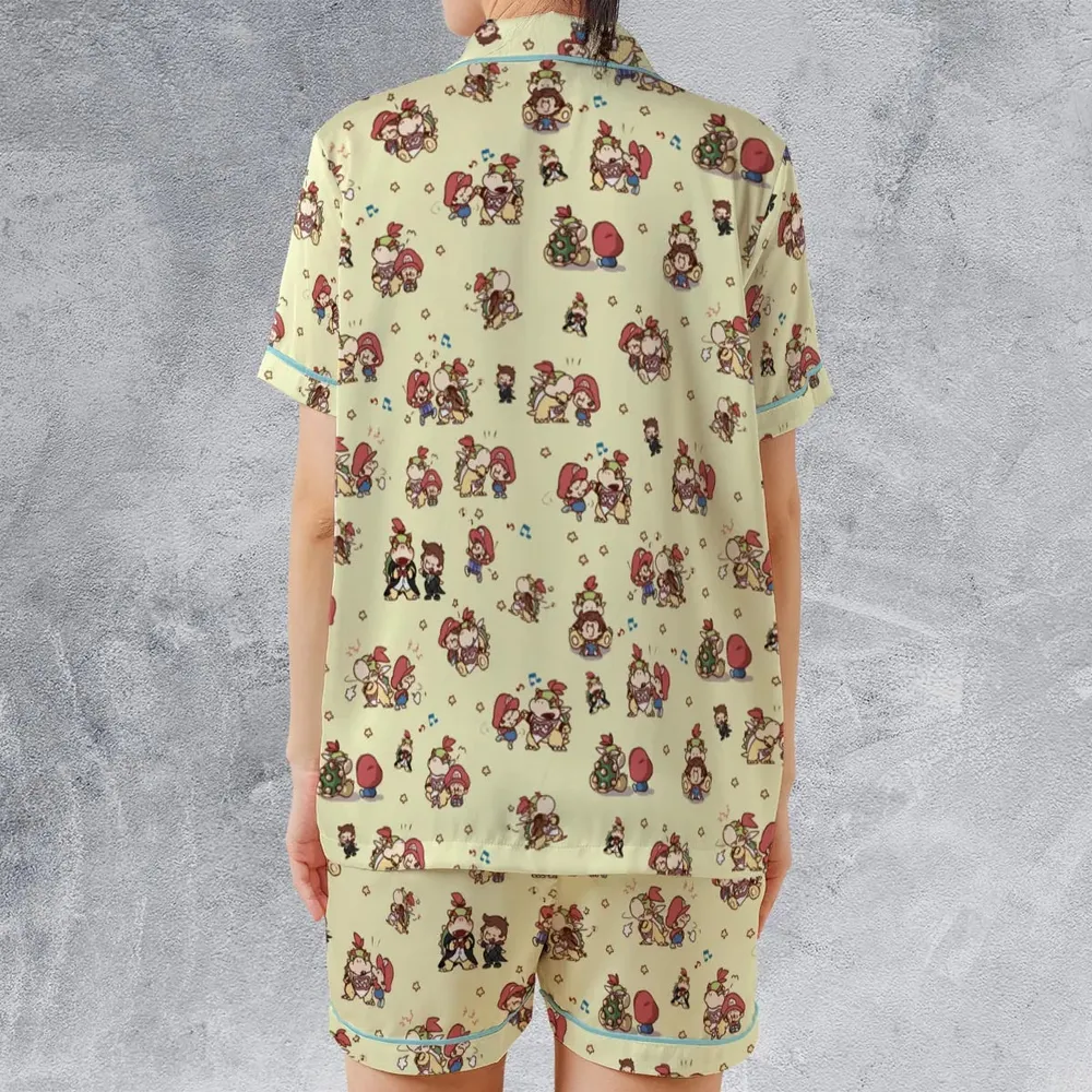 So Cute Bowser and Mario Pattern Satin Short-Sleeve Pajamas Set - 2