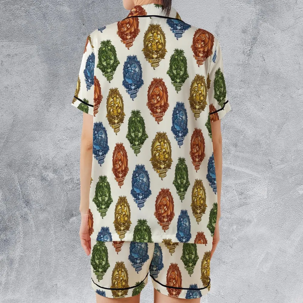 Water Grass Electric Fire I Choose Pattern Satin Short-Sleeve Pajamas Set - 2