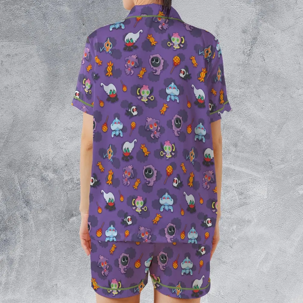 Team Purple Pokemon Pattern Satin Short-Sleeve Pajamas Set - 2