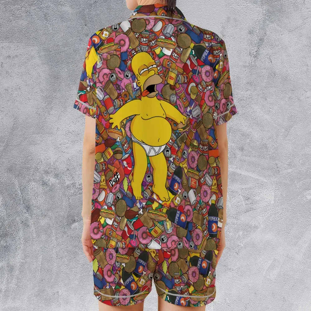 Homer Simpson Getting Drunk Duff Beer The Simpsons Satin Short-Sleeve Pajamas Set - 2