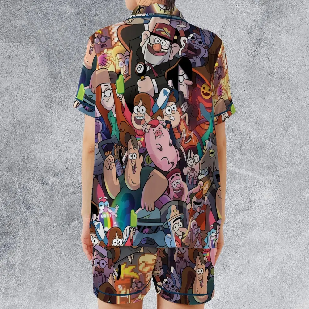 Gravity Falls Characters Pattern Satin Short-Sleeve Pajamas Set - 2