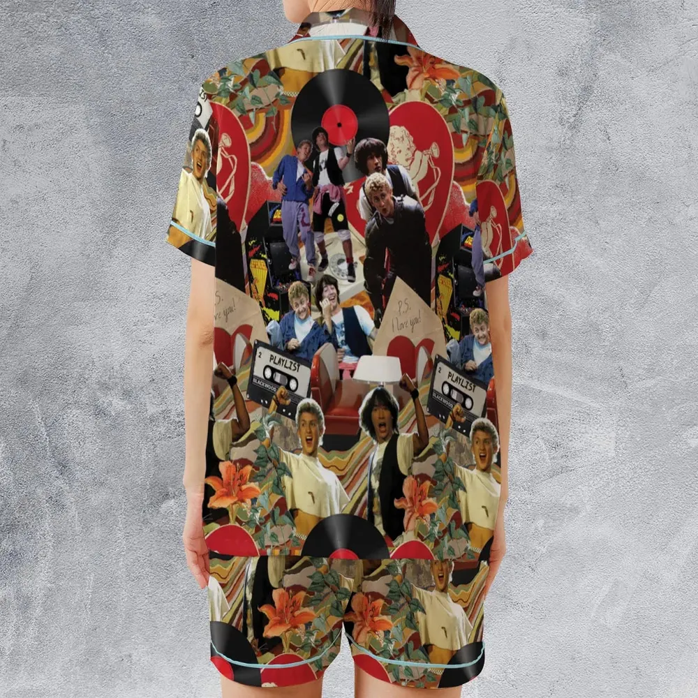Vintage Collage Bill and Ted Satin Short-Sleeve Pajamas Set - 2