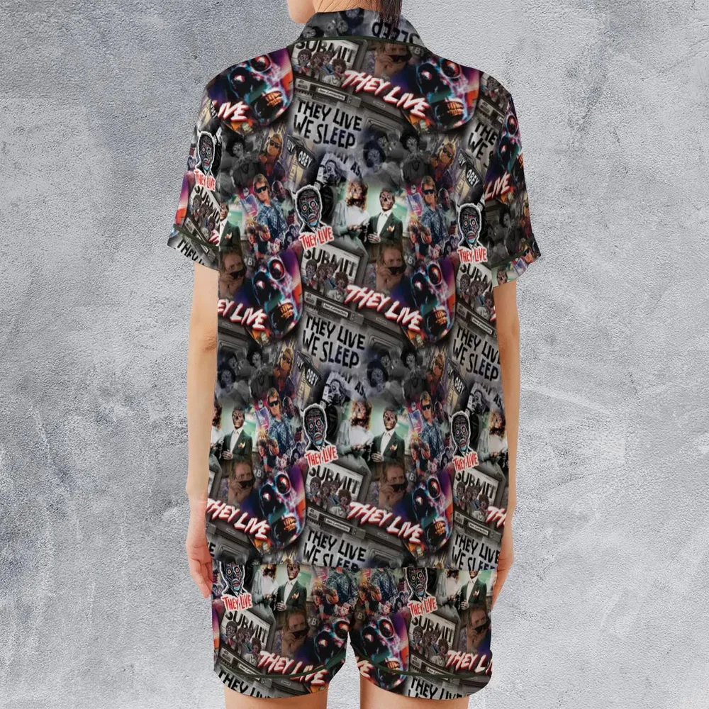 They Live Seamless Pattern Satin Short-Sleeve Pajamas Set - 2