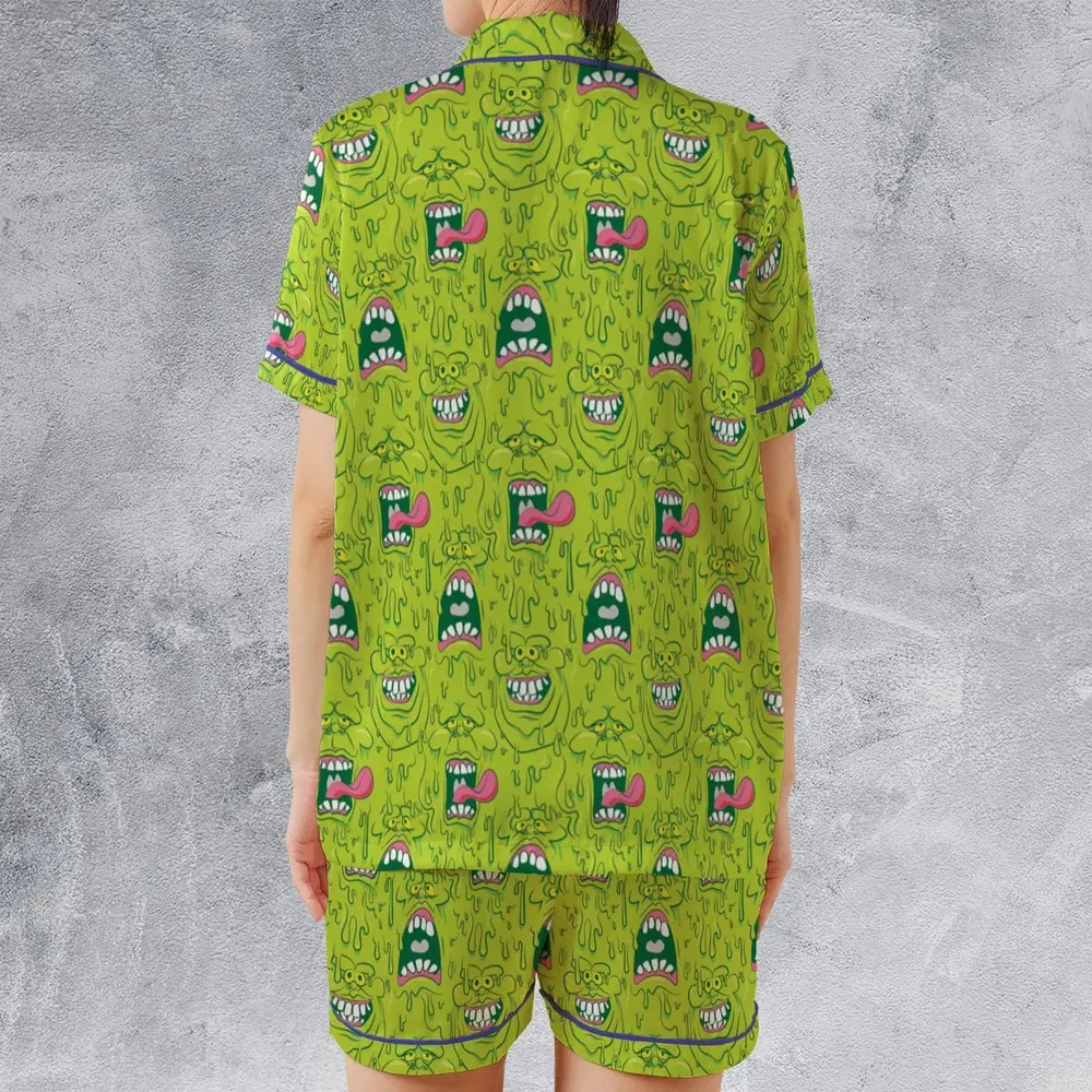 Funny Face Expression Slimer Ghostbusters Satin Short-Sleeve Pajamas Set - 2