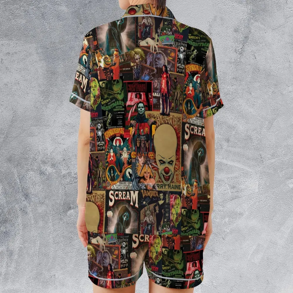 Vintage Scary Satin Short-Sleeve Pajamas Set - 2
