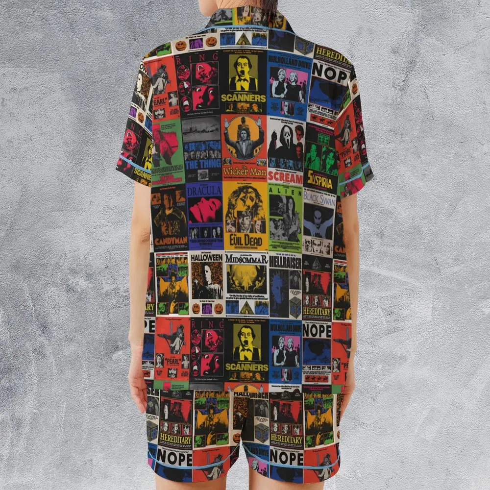 Modern Horror Movies Nope Ghostface Pinhead Pearl Leatherface Halloween Satin Short-Sleeve Pajamas Set - 2