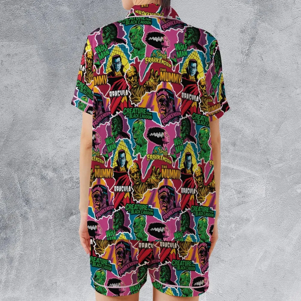 Monsters Pop Collage Universal Monsters Satin Short-Sleeve Pajamas Set - 2