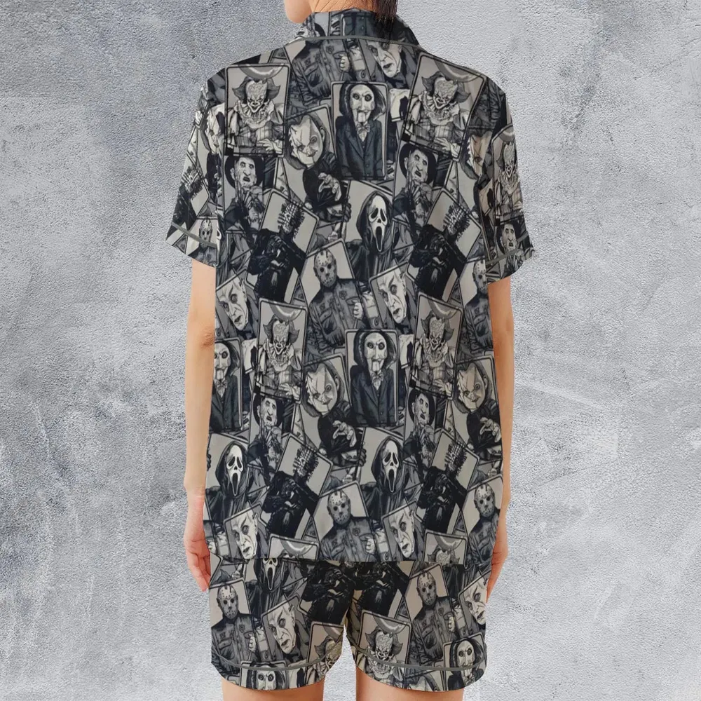 Halloween Horror Villains Satin Short-Sleeve Pajamas Set - 2