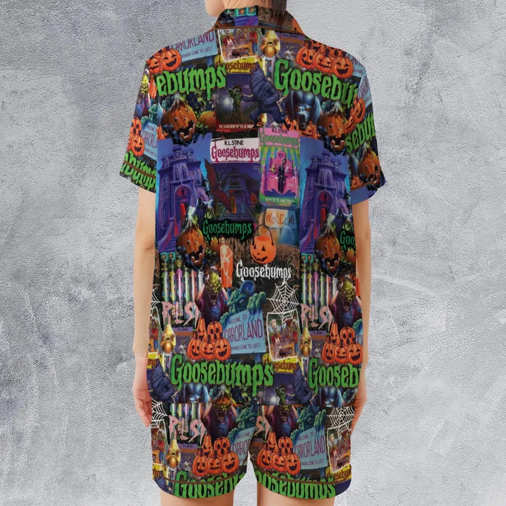 Goosebumps Pattern Satin Short-Sleeve Pajamas Set - 2