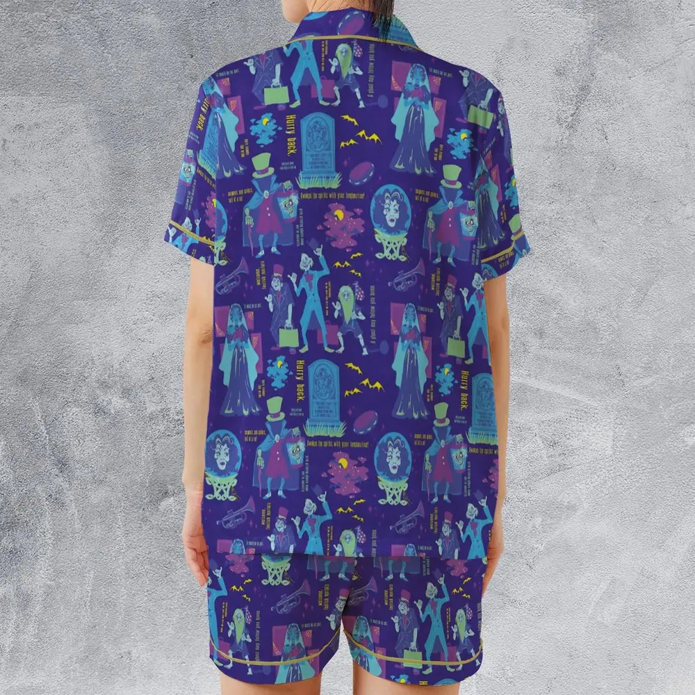 Happy Haunts Journal Haunted Mansion Satin Short-Sleeve Pajamas Set - 2