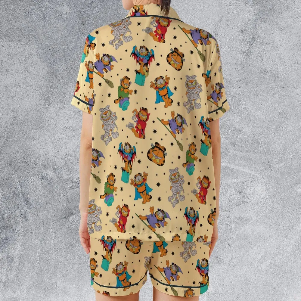 Nostalgic Cat Garfield's Halloween Adventure Satin Short-Sleeve Pajamas Set - 2