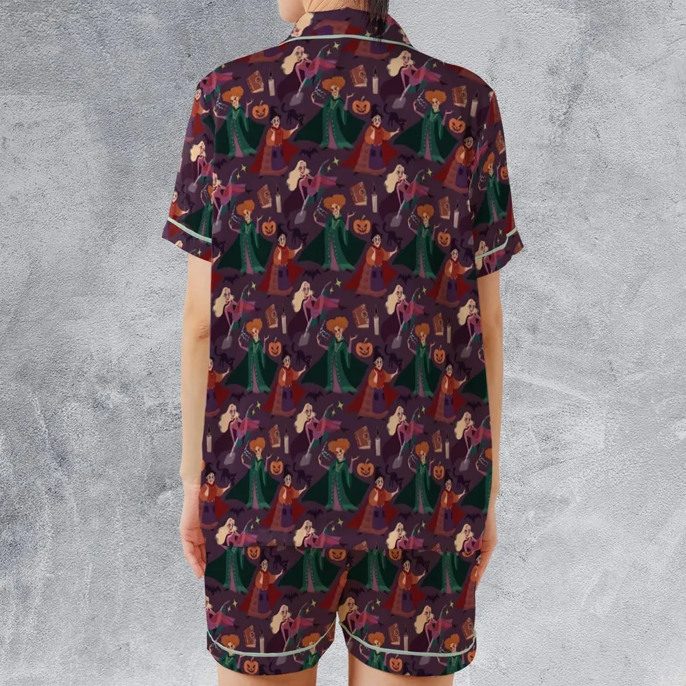 Sanderson Sisters Pattern Satin Short-Sleeve Pajamas Set - 2