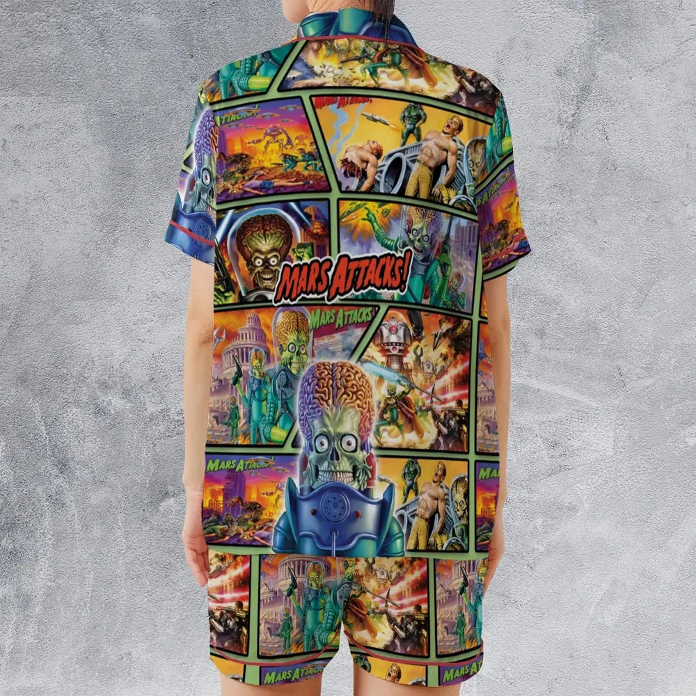 Ack! Ack! Ack! Mars Attacks Satin Short-Sleeve Pajamas Set - 2
