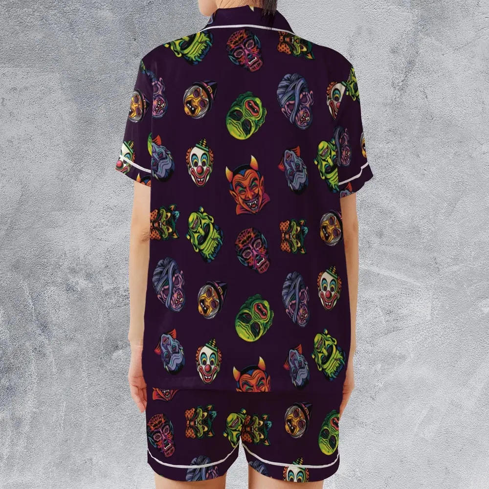 Beast Mode On Monster Masks Satin Short-Sleeve Pajamas Set - 2