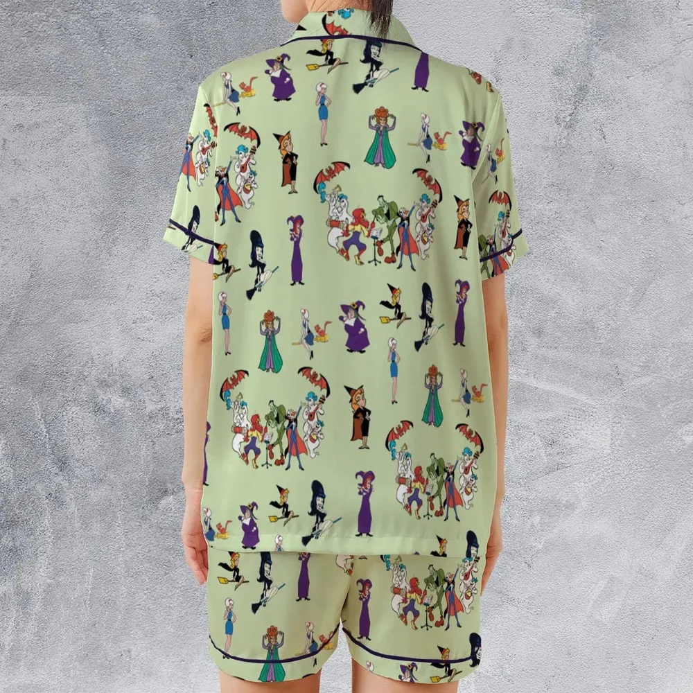 Witches Cartoon Characters Satin Short-Sleeve Pajamas Set - 2