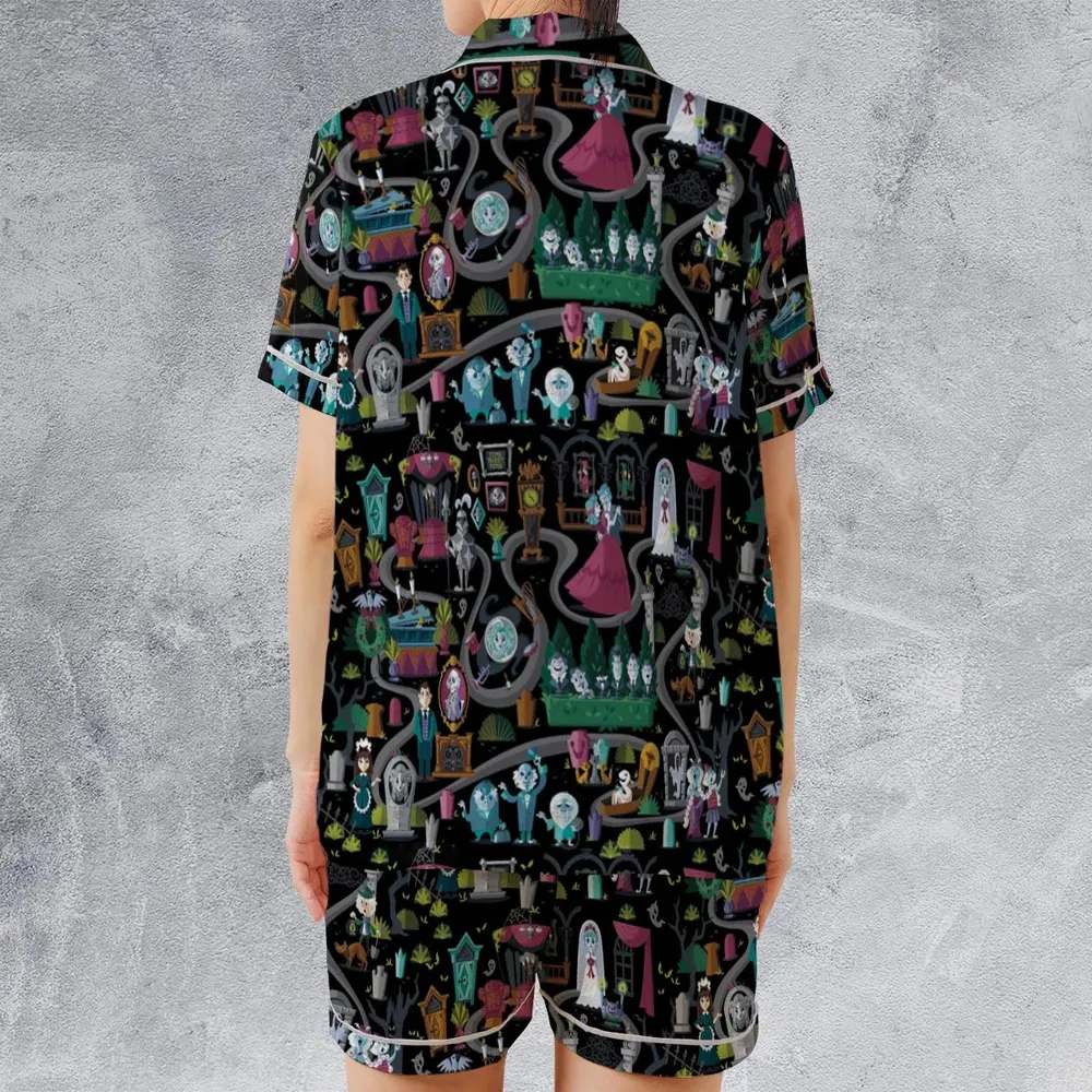Haunted Mansion Map Satin Short-Sleeve Pajamas Set - 2