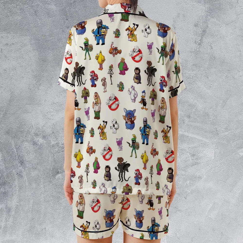Behind The Face Satin Short-Sleeve Pajamas Set - 2
