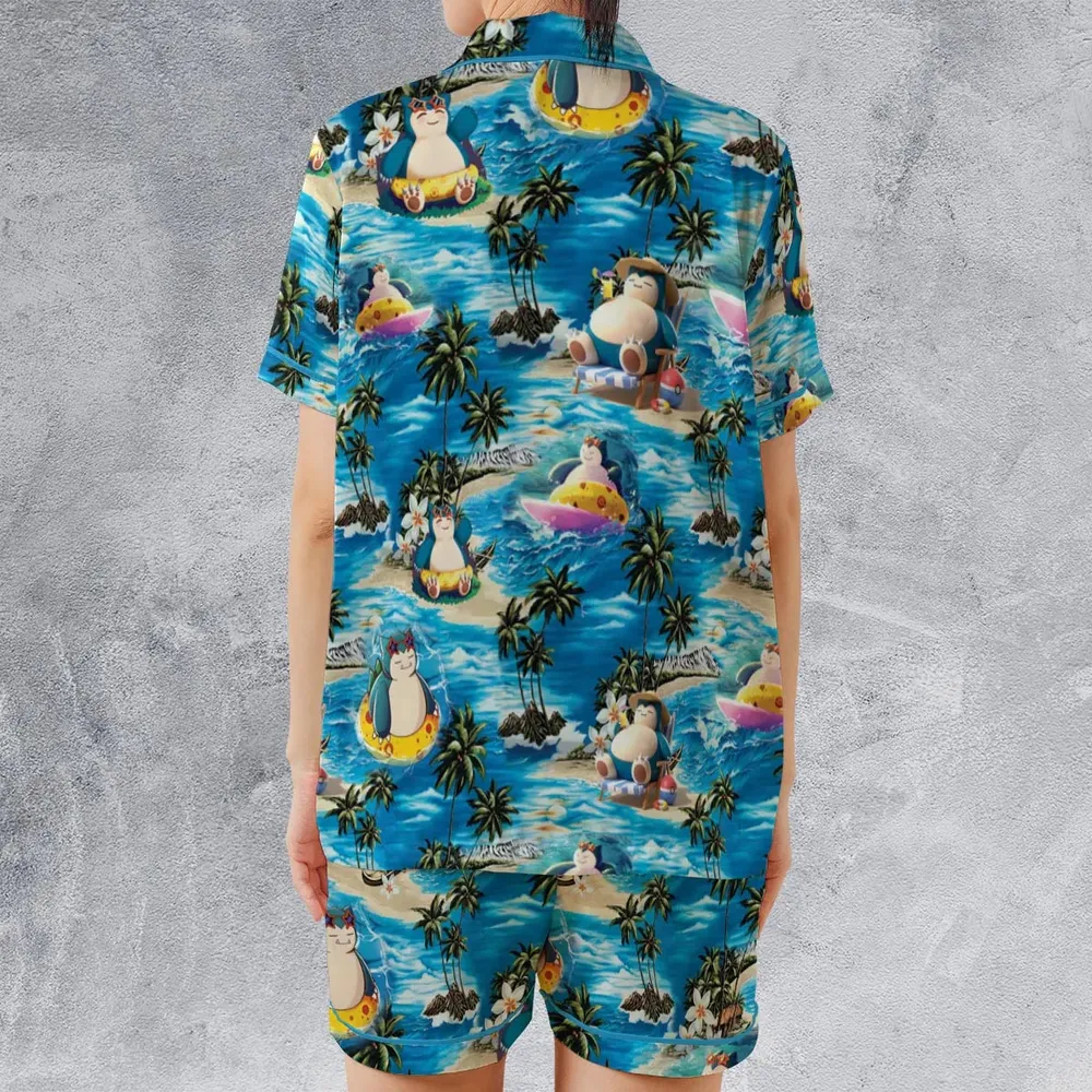Snorlax Surfing Summer Vibes Satin Short-Sleeve Pajamas Set - 2