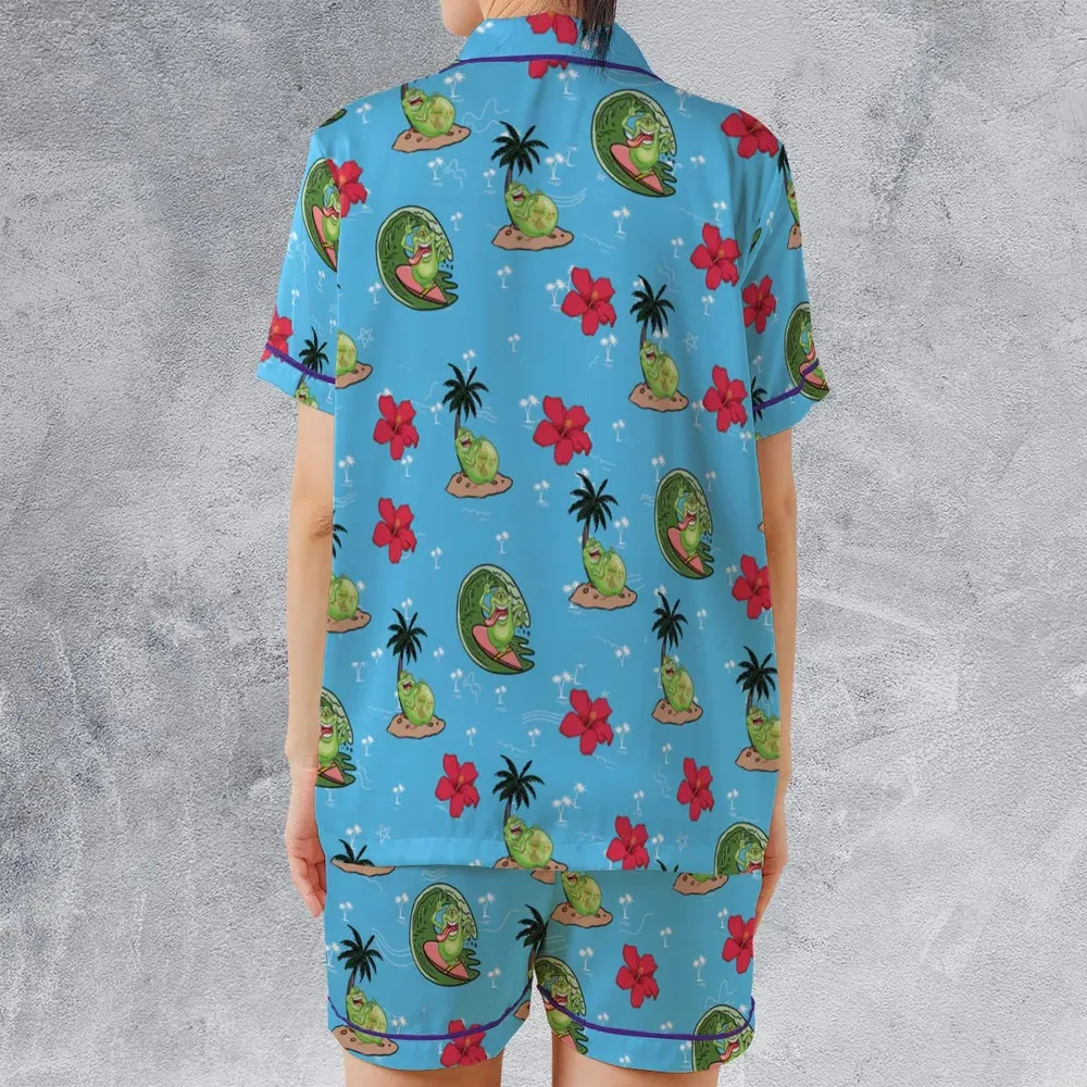 Ghostbusters Slimer Summer Vibes Satin Short-Sleeve Pajamas Set - 2