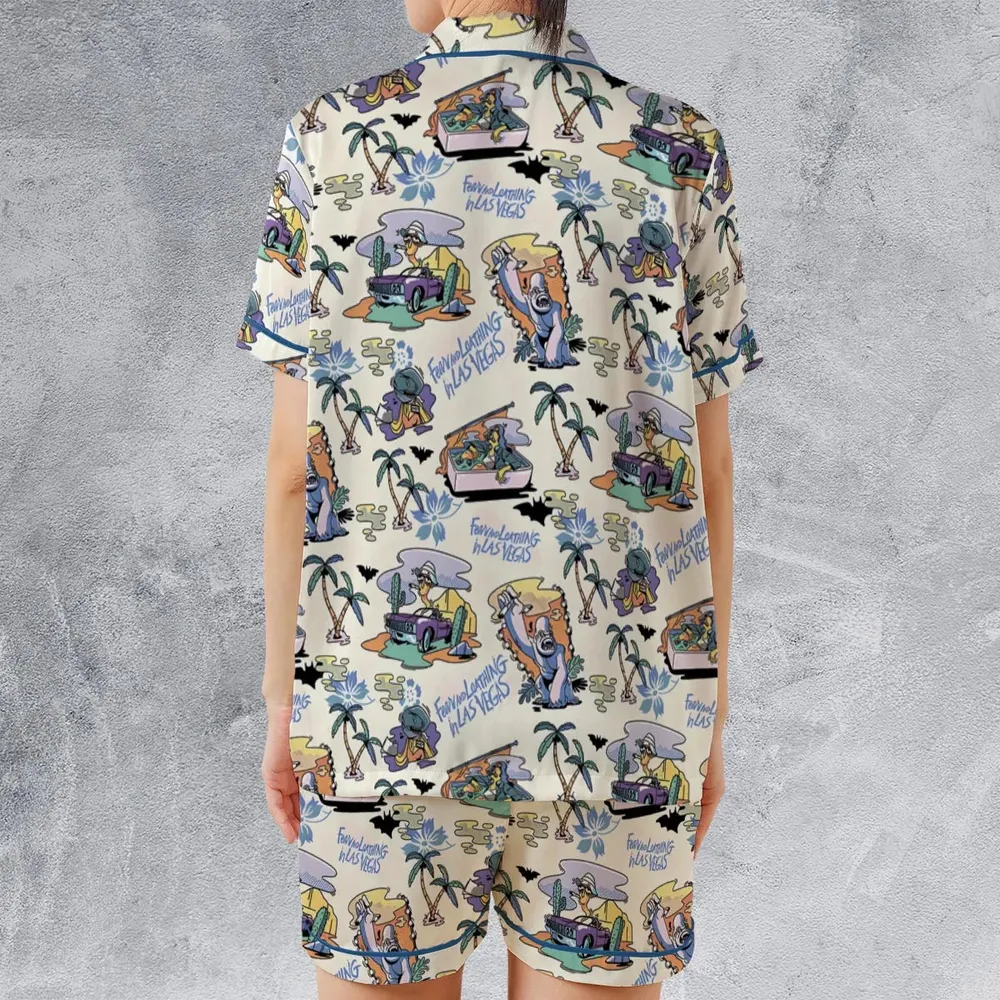 Vacation Fear and Loathing In Las Vegas Pattern Satin Short-Sleeve Pajamas Set - 2