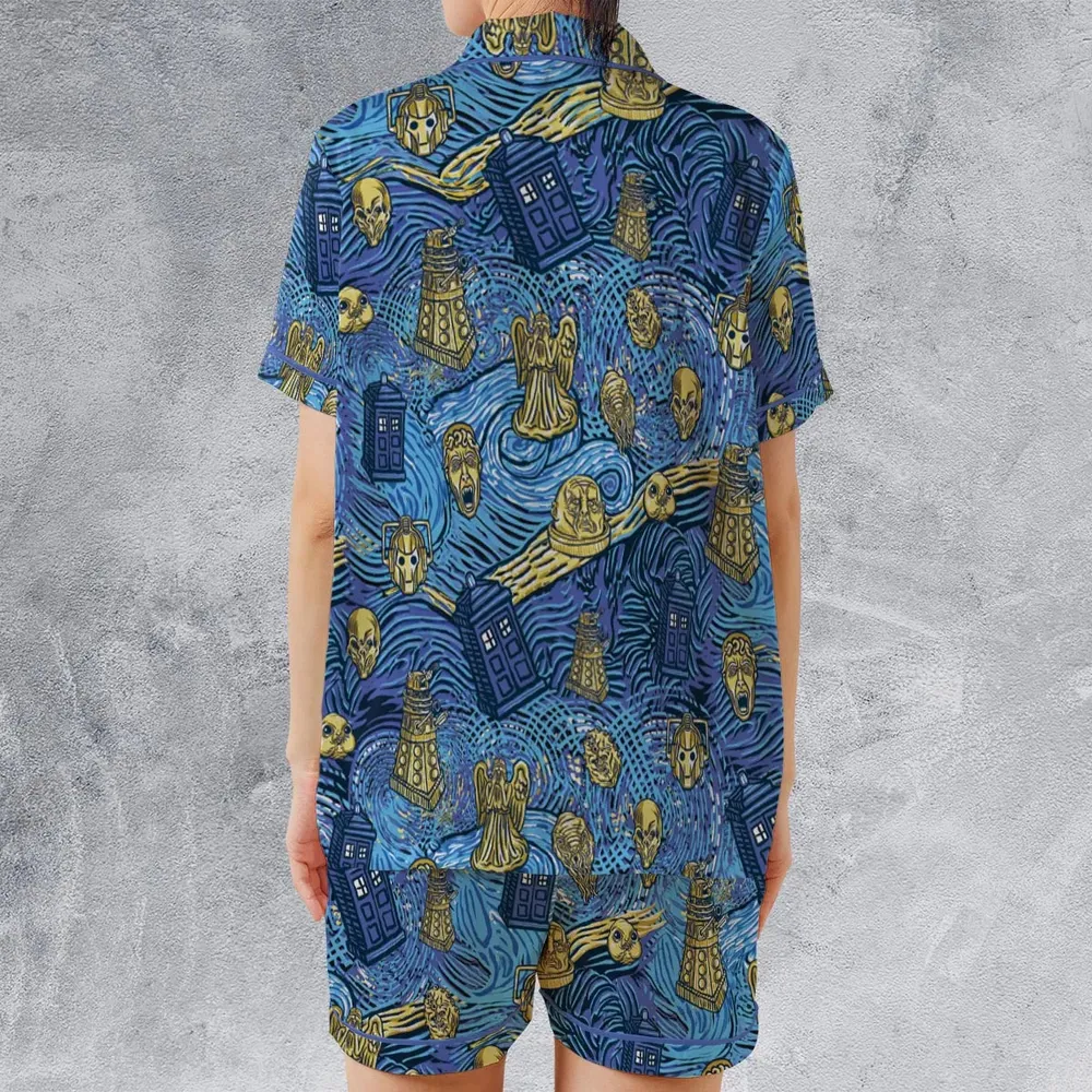 Starry Night Tardis Doctor Who Satin Short-Sleeve Pajamas Set - 2