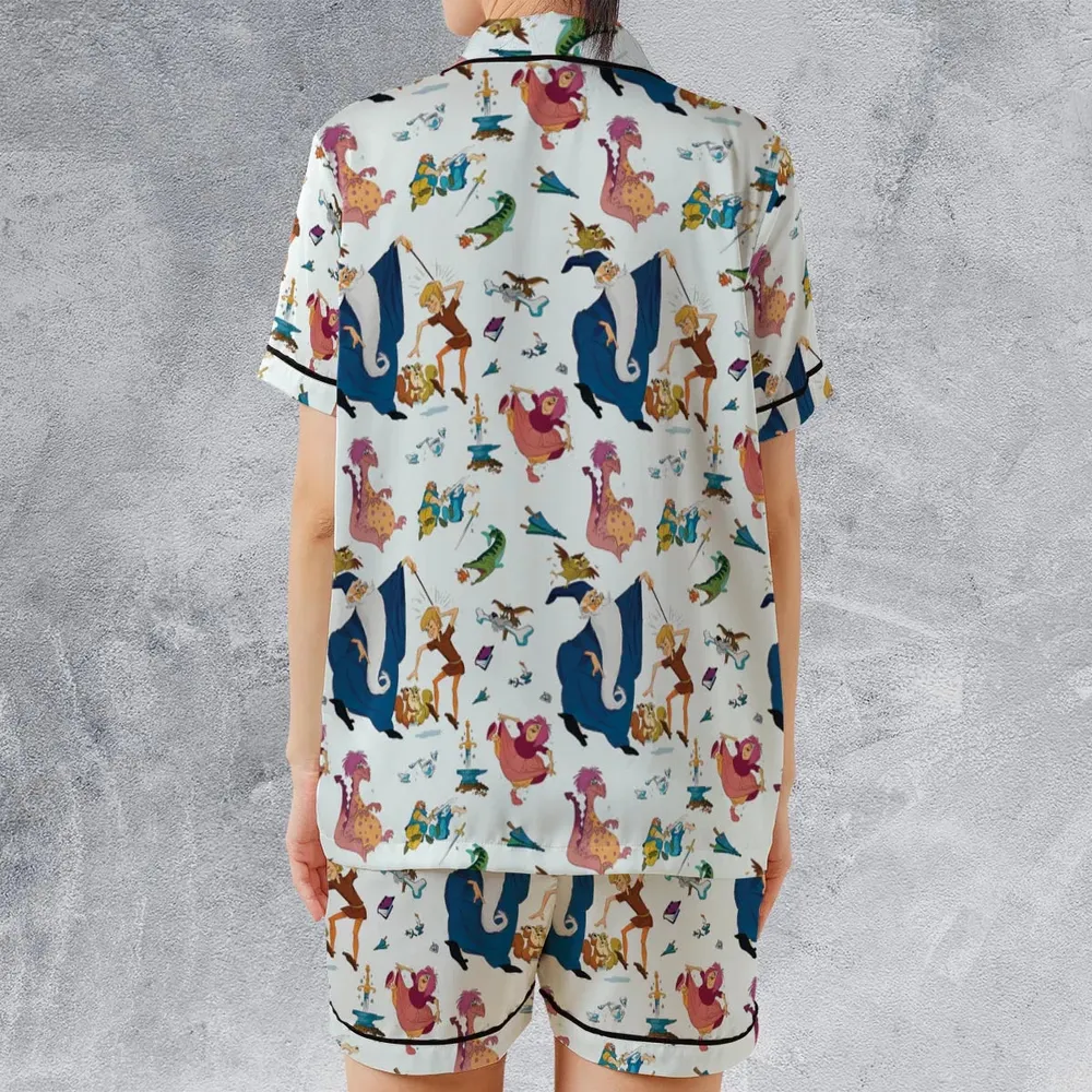 Sword in the Stone Pattern Satin Short-Sleeve Pajamas Set - 2