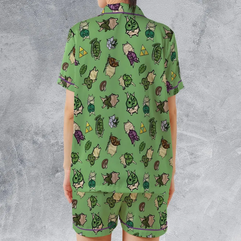 Korok Style The Legend of Zelda Satin Short-Sleeve Pajamas Set - 2