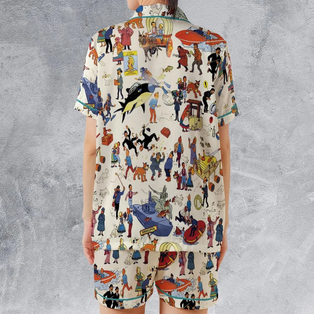 Tintin Adventure Kuifje Satin Short-Sleeve Pajamas Set - 2