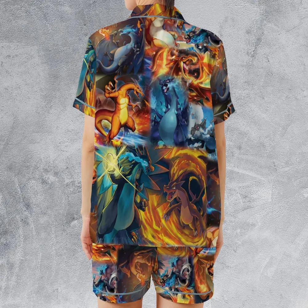 Charizard Ice Fire Dragon Combat Satin Short-Sleeve Pajamas Set - 2