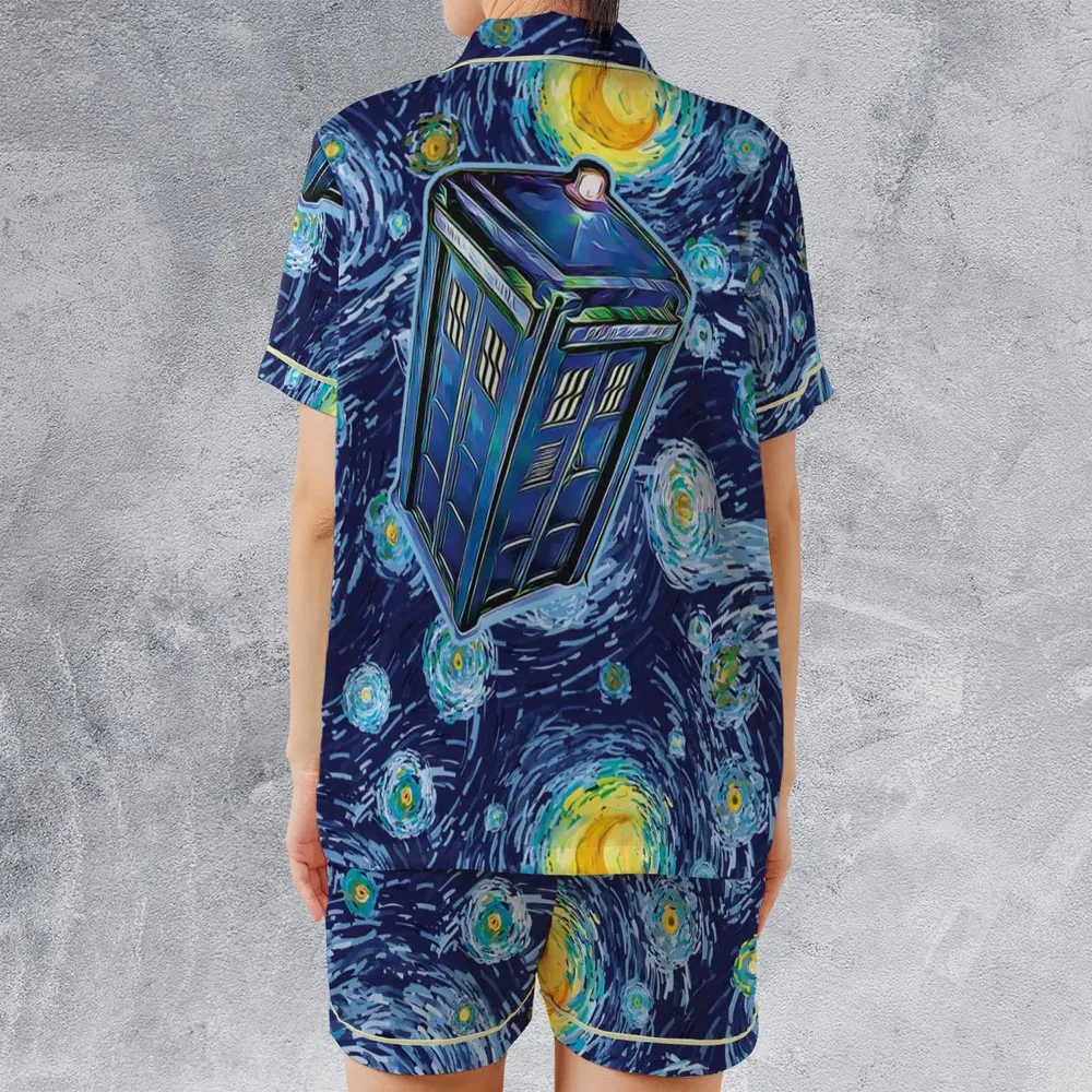 Tardis Starry Night Doctor Who Satin Short-Sleeve Pajamas Set - 2