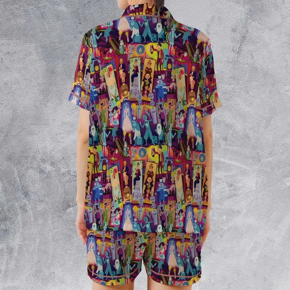 Retro Mansion Collage Satin Short-Sleeve Pajamas Set - 2