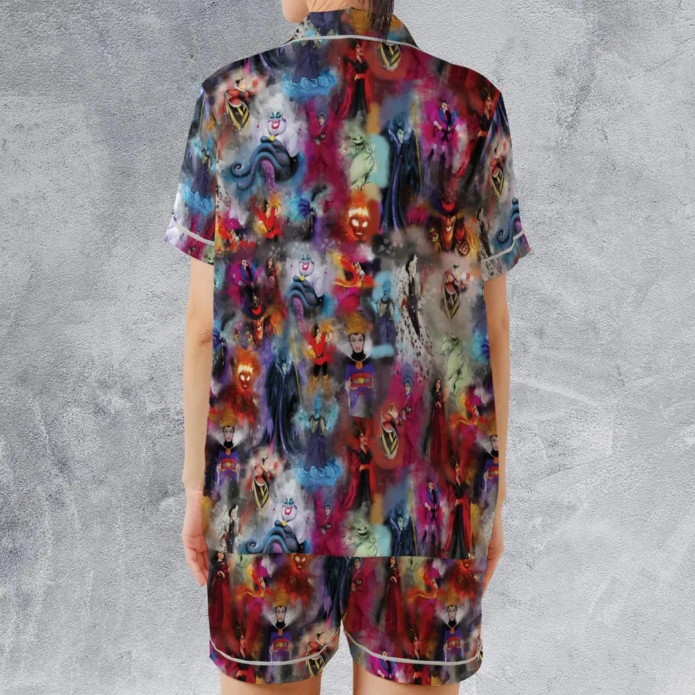 Watercolor Villains Satin Short-Sleeve Pajamas Set - 2