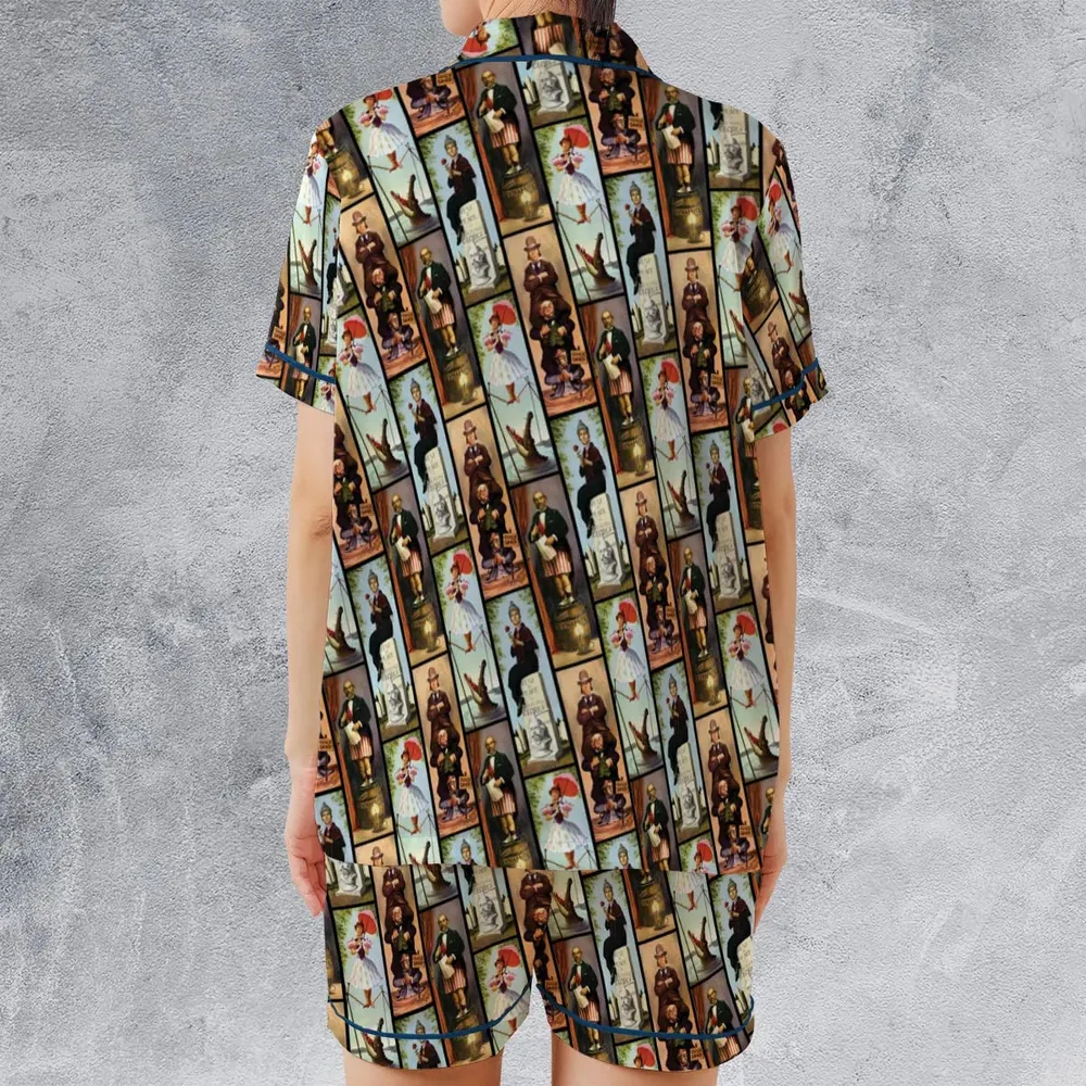 Haunted Mansion Vintage Stretch Pattern Satin Short-Sleeve Pajamas Set - 2