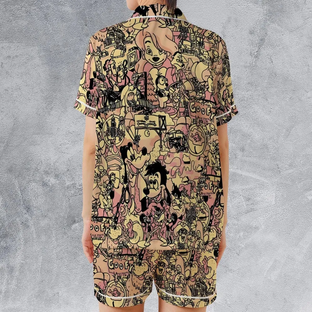 Goofy Movie Collage Satin Short-Sleeve Pajamas Set - 2