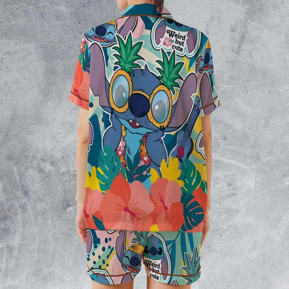 Weird But Cute Stitch Satin Short-Sleeve Pajamas Set - 2