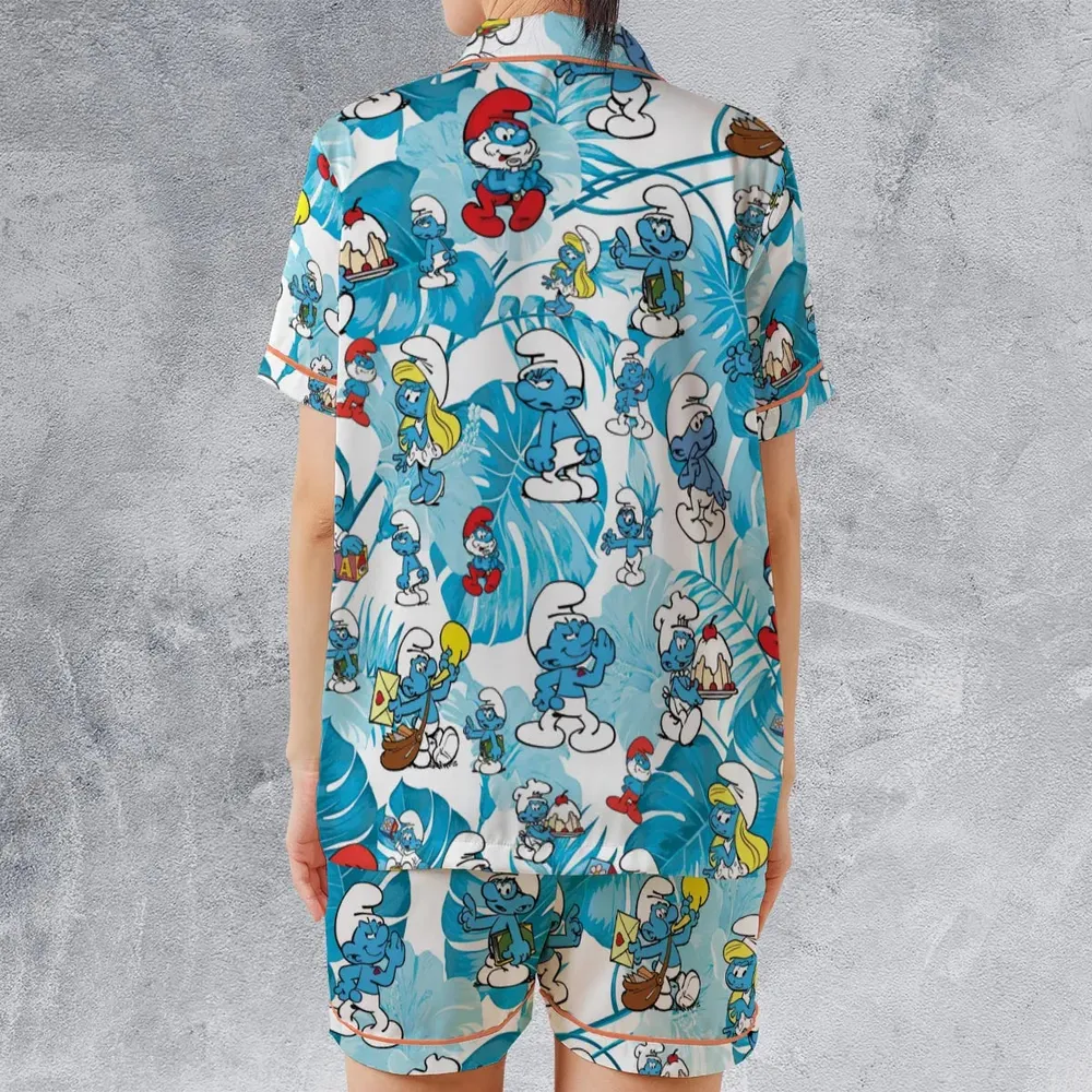The Smurfs Pattern Satin Short-Sleeve Pajamas Set - 2