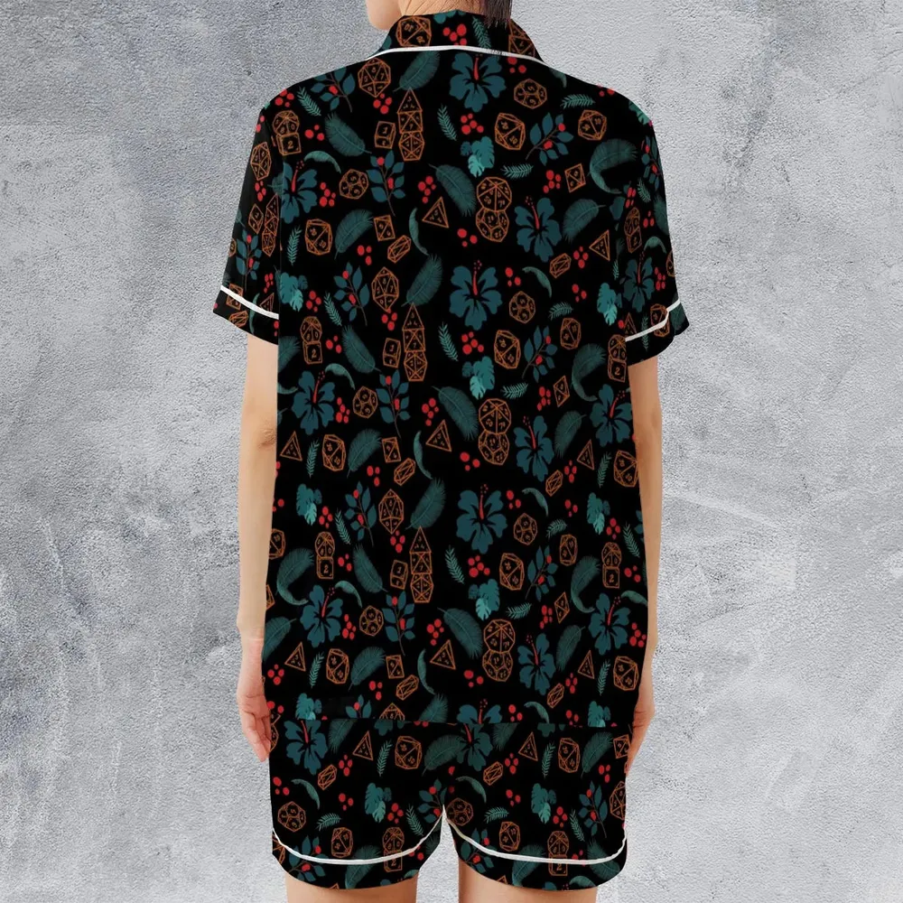 Floral Dice DnD Satin Short-Sleeve Pajamas Set - 2