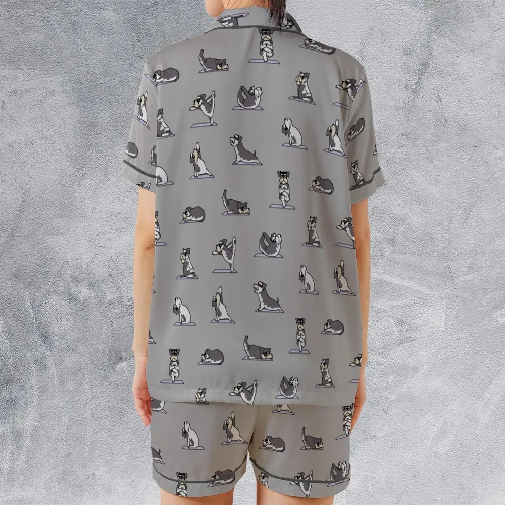 Miniature Schnauzer Yoga Pattern Satin Short-Sleeve Pajamas Set - 2