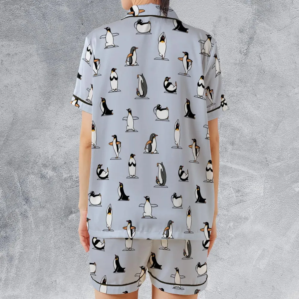 Penguin Yoga Pattern Satin Short-Sleeve Pajamas Set - 2