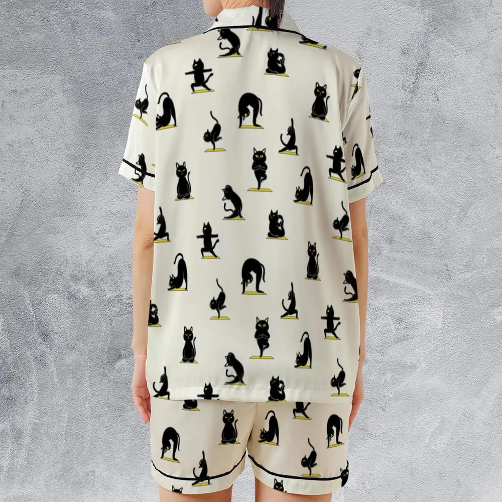 Bombay Cat Yoga Pattern Satin Short-Sleeve Pajamas Set - 2