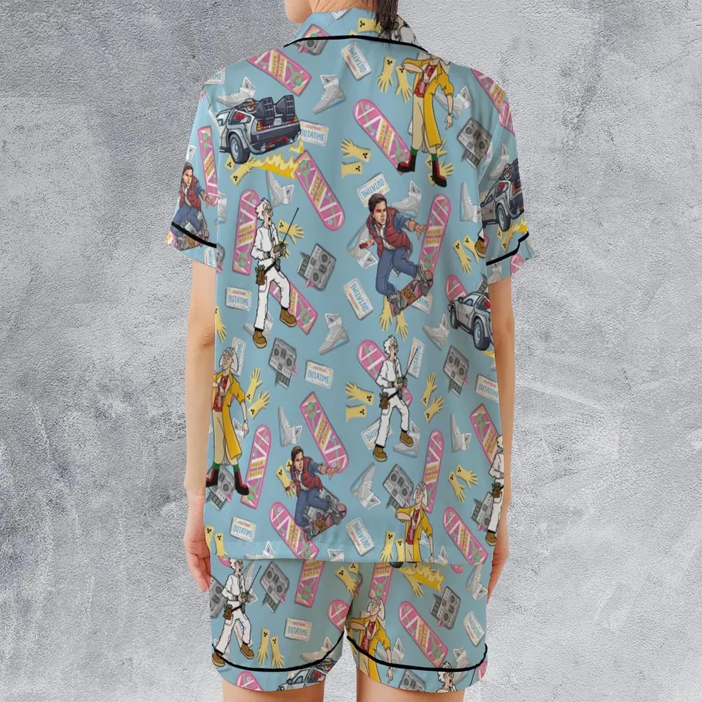 Marty McFly Dr. Emmett Brown Back To The Future Satin Short-Sleeve Pajamas Set - 2
